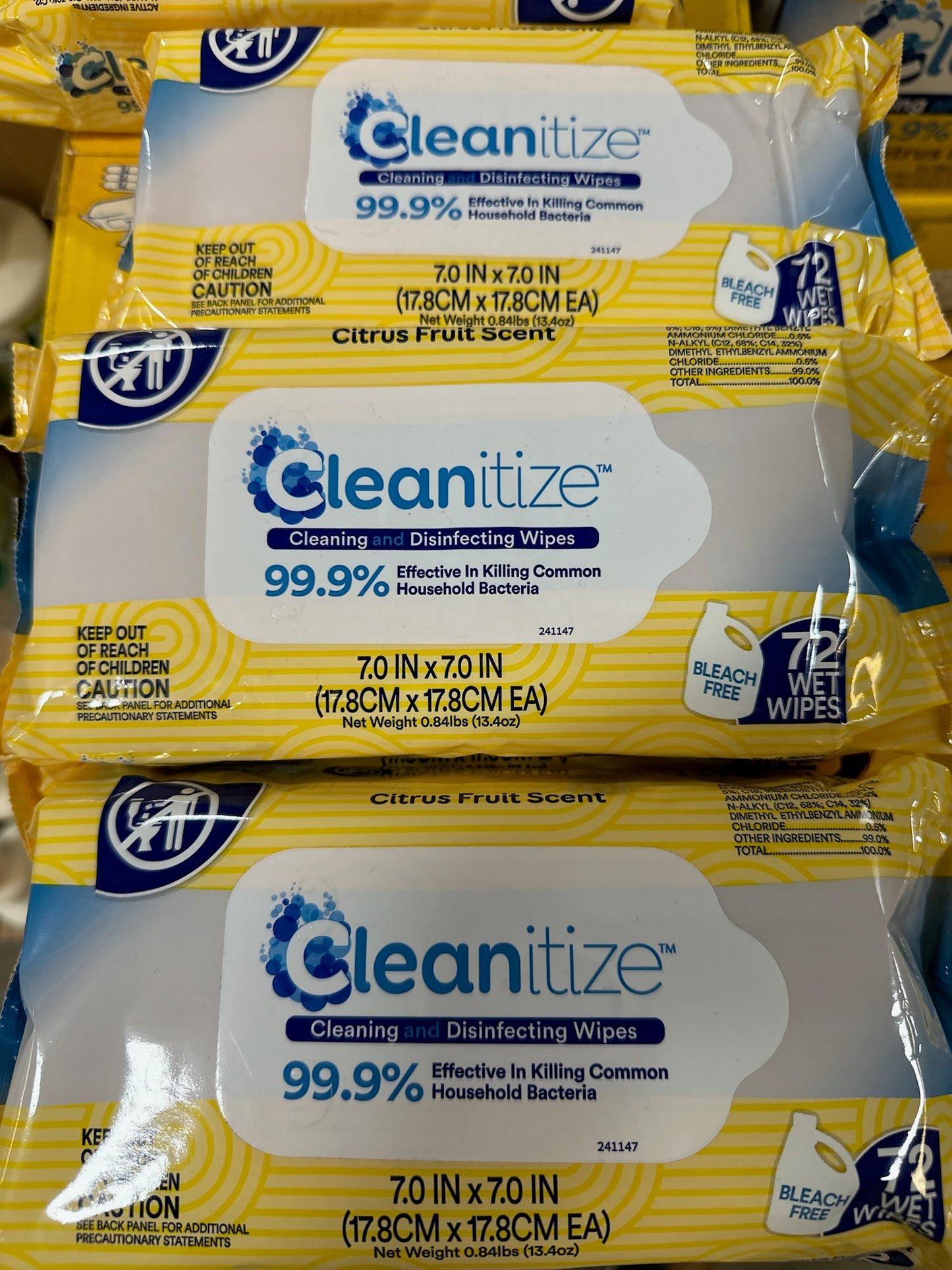 Cleanitize Cleaning and Disinfecting Wipes – Citrus Fruit Scent (72 Wipes)