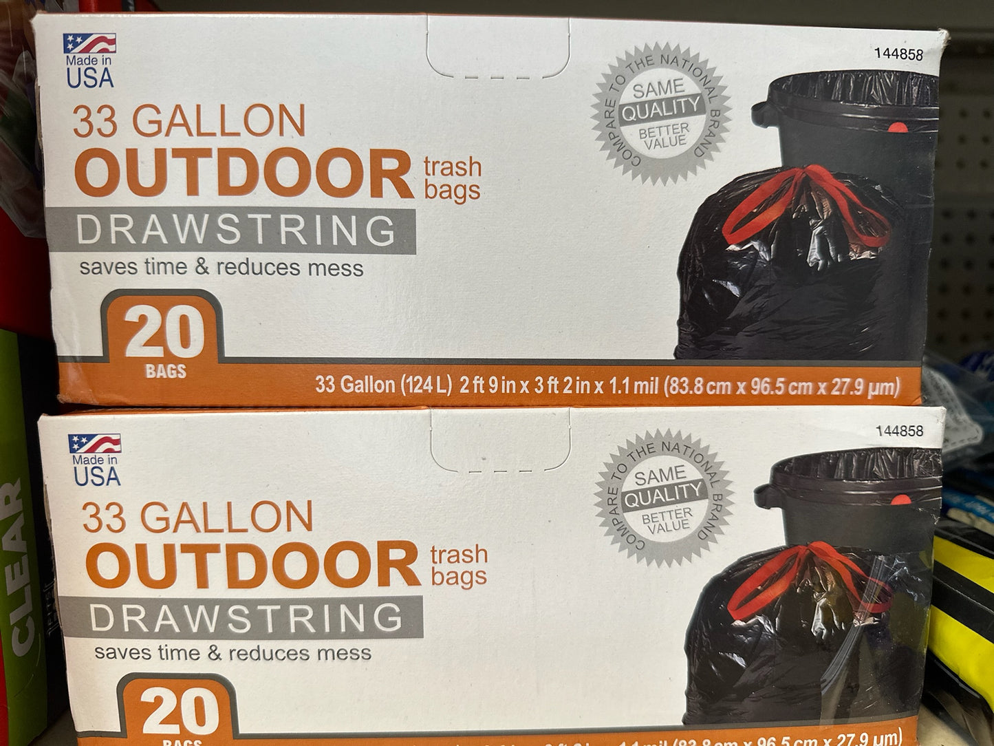 33 Gallon Outdoor Trash Bags with Drawstring (20 Count)