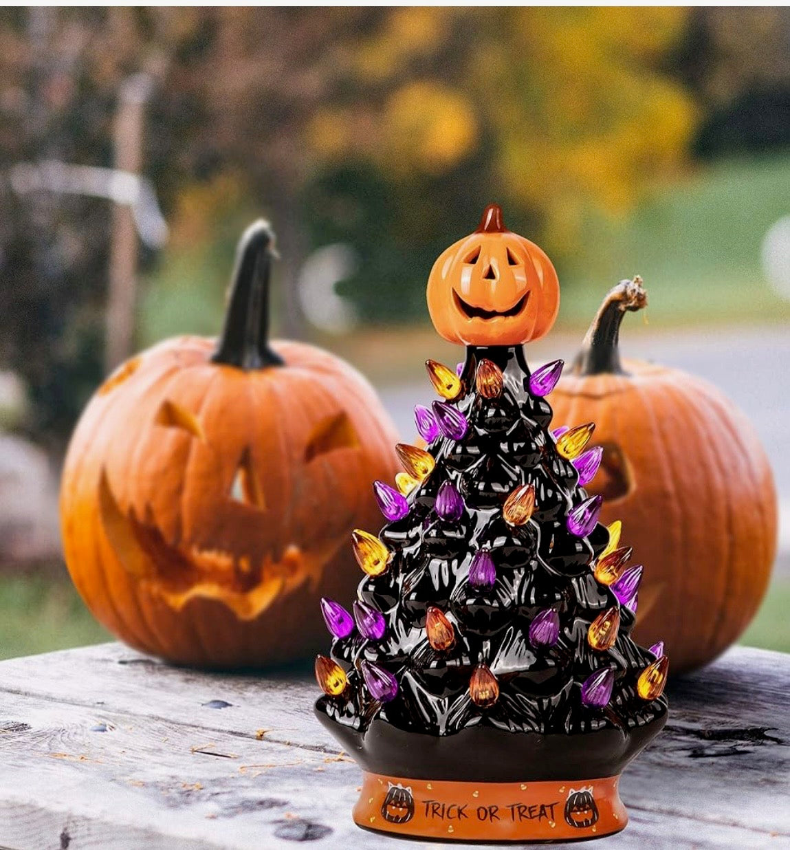 RJ LEGEND 9" CERAMIC TREE WITH LED LIGHTS AND PUMPKIN HEAD