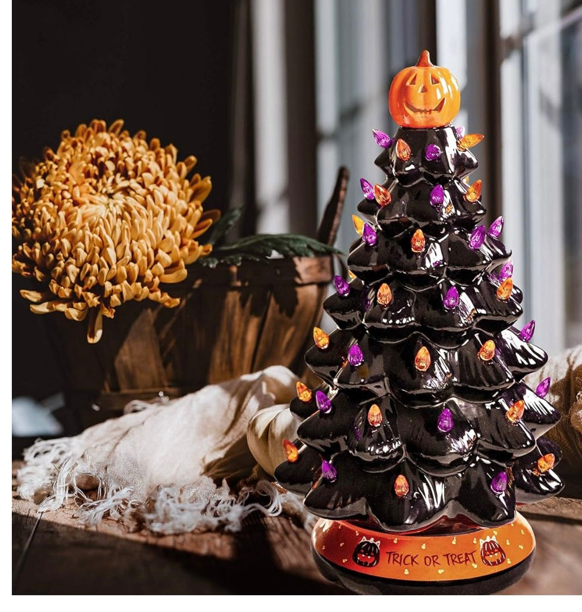 RJ LEGEND 9" CERAMIC TREE WITH LED LIGHTS AND PUMPKIN HEAD