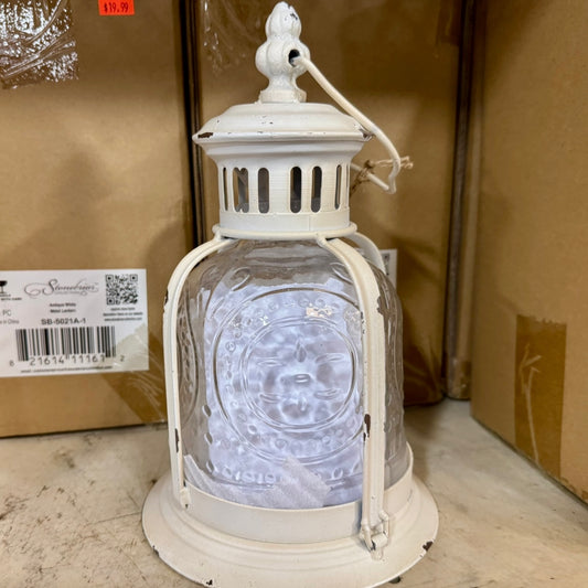 Antique White Lantern with Embossed Glass