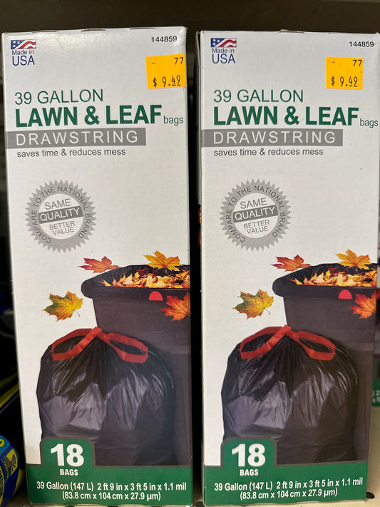 39 Gallon Lawn & Leaf Drawstring Bags (18 Count)