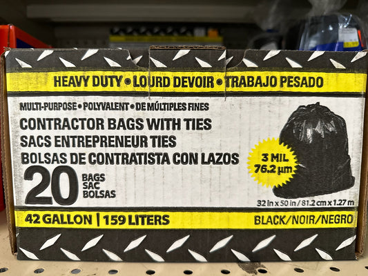 42 Gallon Heavy Duty Contractor Bags with Ties (20 Count)