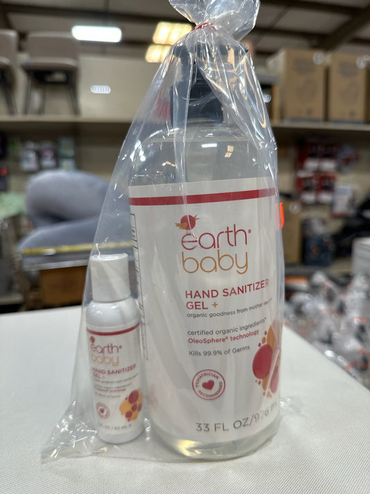 Earth Baby Hand Sanitizer Gel Set – 33 fl oz + Travel Size