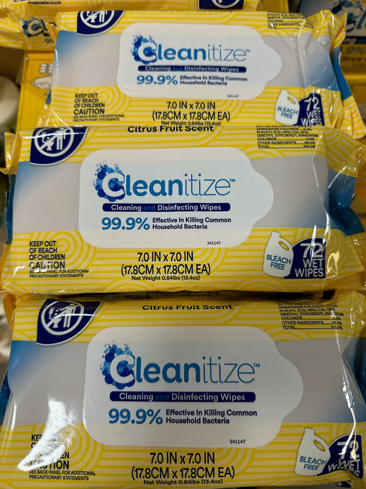 Cleanitize Cleaning and Disinfecting Wipes – Citrus Fruit Scent (72 Wipes)