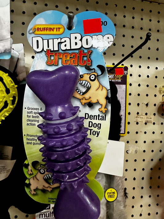 Ruffin’ It DuraBone Treat — Dental Dog Toy (Purple)