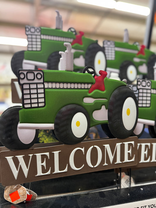 Green Tractor “Welcome” Sign