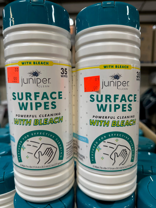 Juniper Clean Surface Wipes with Bleach – 35 Wipes