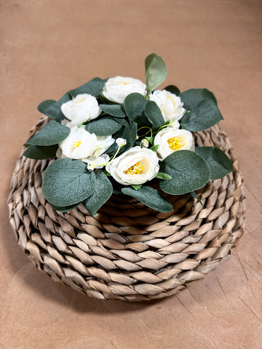 Mini Flower Center Piece – White Blooms with Greenery