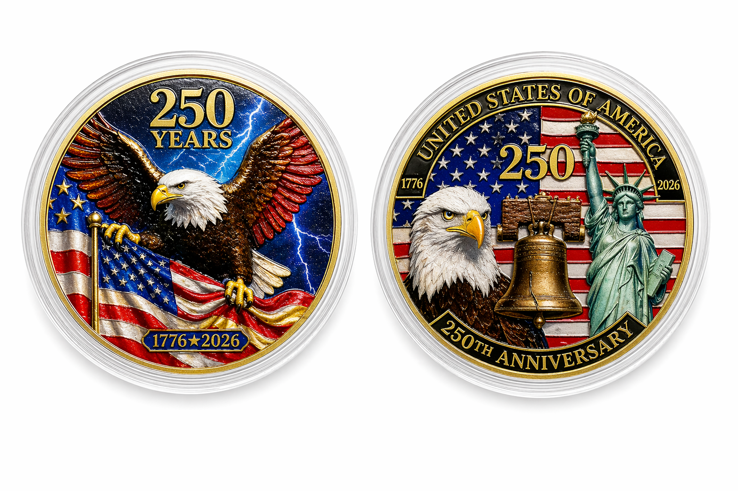 America 250th Anniversary Eagle, Liberty Bell & Statue of Liberty Coin